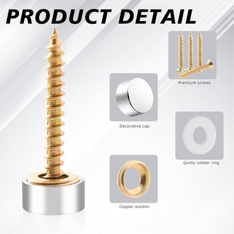 wayofcha 16 PCS Decorative Screws with Caps, Mirror Cover Nails, Stainless Steel Cover Cap, Silver Mirror Screws Fasteners for Sign/Advertising Hardware, Nails - Image 4